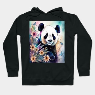 Fantasy, Watercolor, Panda Bear With Flowers and Butterflie Hoodie